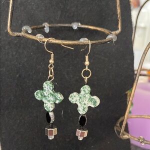 Green Tree Agate cross Dangle Earrings